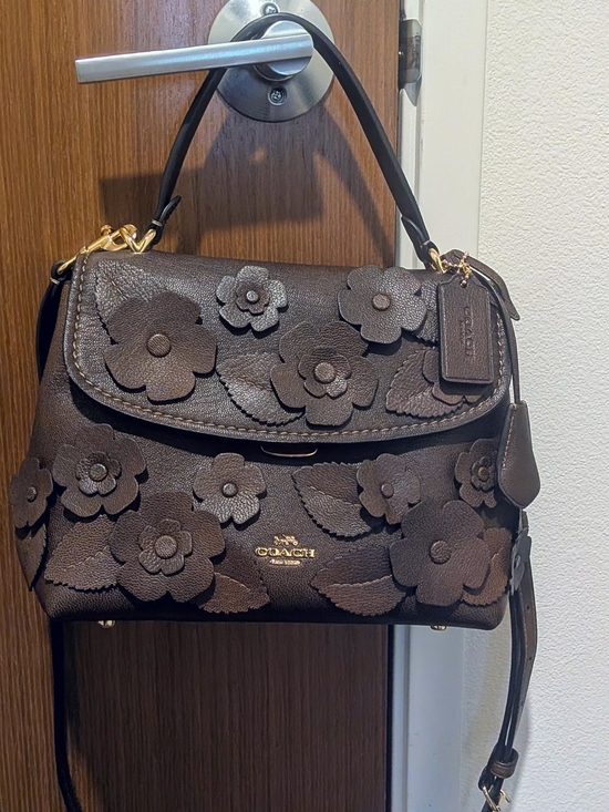 Coach Handbags - Emory Top Handle Bag With Floral Applique — Gold/Maple